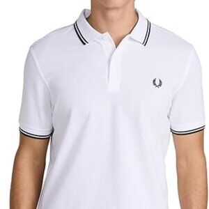 Fred Perry M12 Made in England Twin Tipped Polo - White Size 44" (111cm)